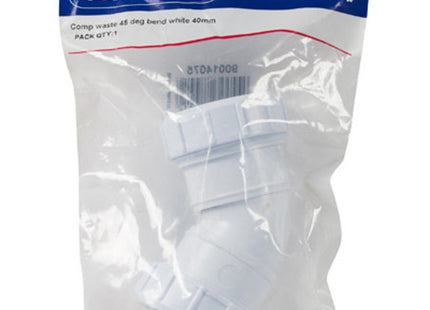Primaflow PS Compression Waste 45° Bend White 40mm