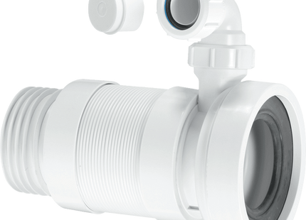 McAlpine WC-F26SV 97-107mm Inlet x 3½"/90mm Outlet Straight Flexible WC Connector with 1¼ Universal Vent Boss.