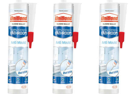 Unibond Anti-Mould Kitchen & Bathroom Sealant Cartridge Translucent 274G (Pack of 3)