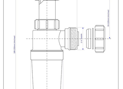 McAlpine Black Adjustable Inlet Slim Bottle Trap 1.25"