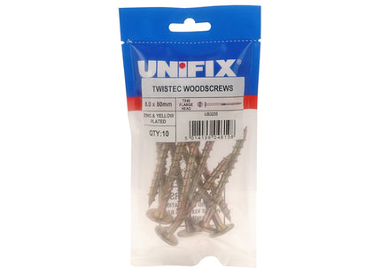 Unifix Twistec Woodscrews Flange Head ZYP Tx40 - 8.0 x 160mm (Box of 30)