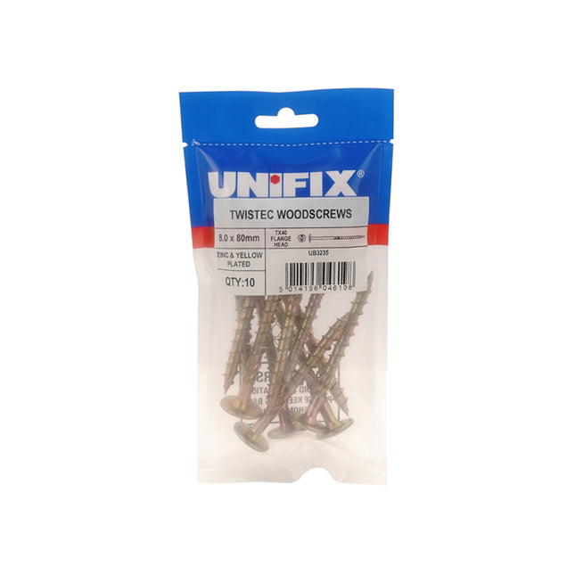 Unifix Twistec Woodscrews Flange Head ZYP Tx40 - 8.0 x 160mm (Box of 30)