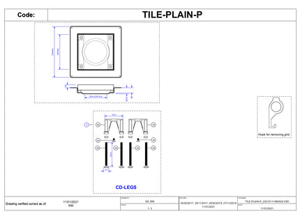 McAlpine TILE-PLAIN-P 150mm Square Stainless Steel Tile Drain for use with 50mm Water Seal trap body