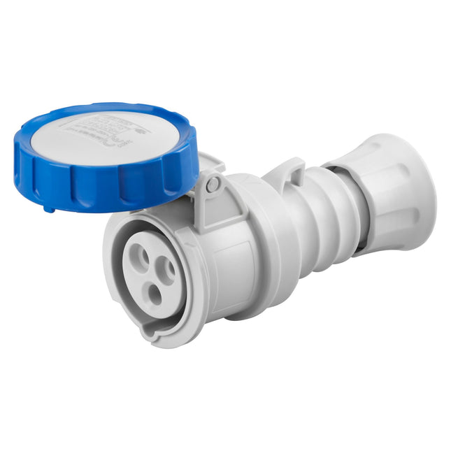 Gewiss Straight Connector Hp - Ip66/Ip67/Ip68/Ip69 - 2P+E 16A 200-250V 50/60Hz - Blue - 6H - Screw Wiring