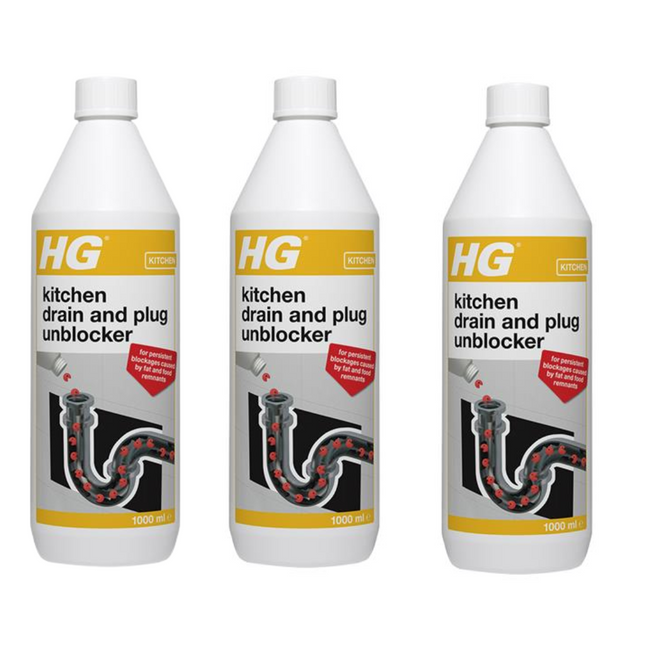HG Kitchen Drain and Plug Unblocker 1 litre (Pack of 3)