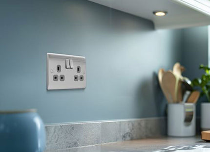 BG Electrical Brushed Chrome 13 Amp 2 Gang Switched Socket - NBS22G-01