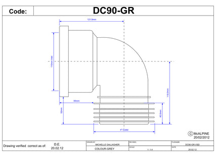 McAlpine DC90-GR Grey 4"/110mm 90° Drain Connector with Boss