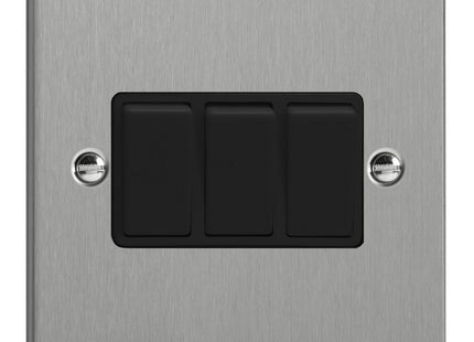Varilight 3-Gang 10A 1- Or 2-Way Rocker Switch Brushed Silver