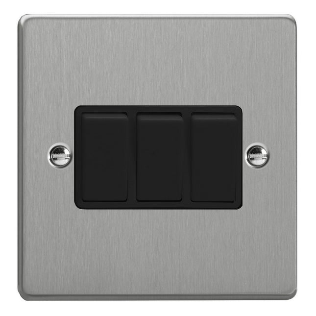 Varilight 3-Gang 10A 1- Or 2-Way Rocker Switch Brushed Silver
