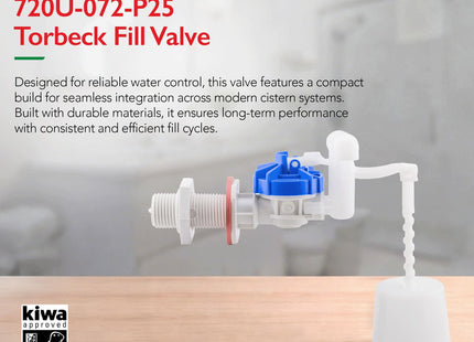 Fluidmaster Torbeck 2 SE Fill Valve 1/2" Plastic - 720U-072-P25