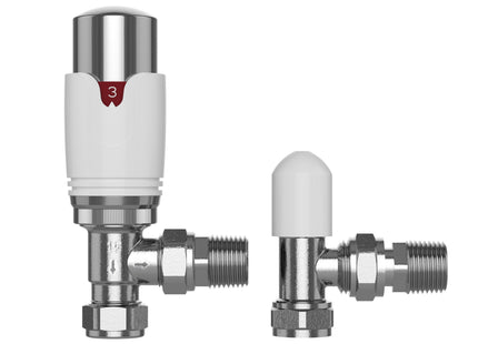 Pro Plus Angled TRV + Lockshield 15mm - White & Chrome (Tulip Style)