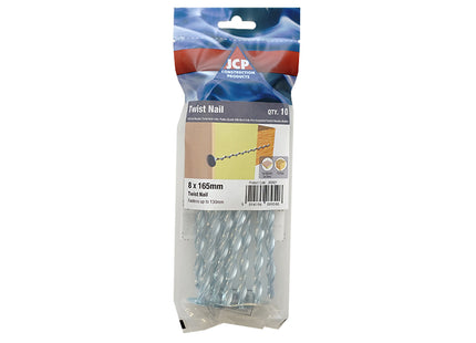 JCP Fixings Big Twist Nails Bright Zinc Plated - 8 x 165mm (Box of 50)