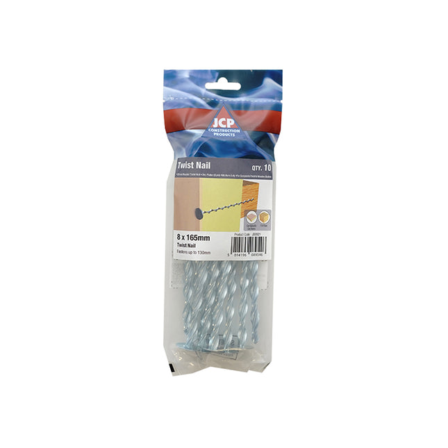 JCP Fixings Big Twist Nails Bright Zinc Plated - 8 x 165mm (Box of 50)