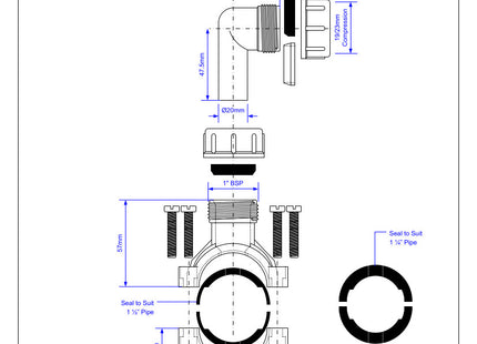 McAlpine Pipe Clamp 1.25''/1.5'' to 19/22mm with Bent Connector for Overflow Pipe   CLAMP1WH