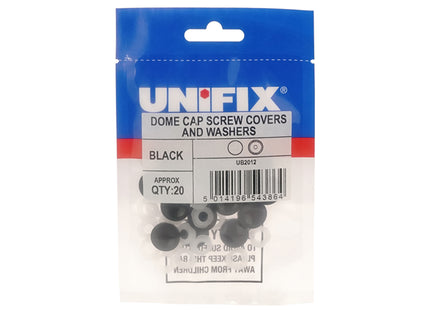 Unifix Dome Cap Screw Covers And Washers - Black (Box of 100)