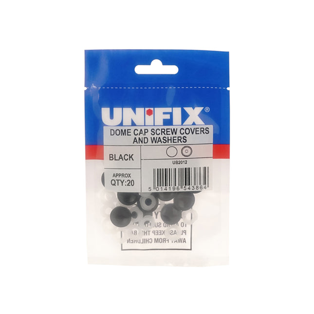 Unifix Dome Cap Screw Covers And Washers - Black (Box of 100)