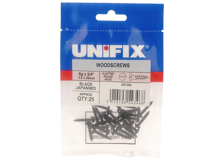 Unifix Woodscrews Slotted Round Head Black Japanned - 8G x 1" (4.0 x 25mm) (Box of 125)