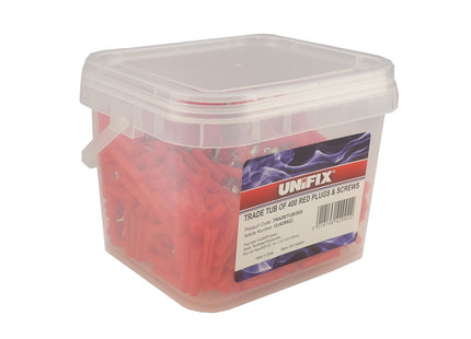 Unifix Trade Tub of 400 Red Plugs C/W Screws - TRADETUB/005
