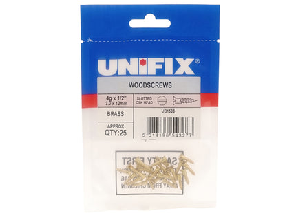 Unifix Brass Woodscrews Slotted Countersunk Head - 8G x 1" (4.0 x 25mm) (Box of 125)