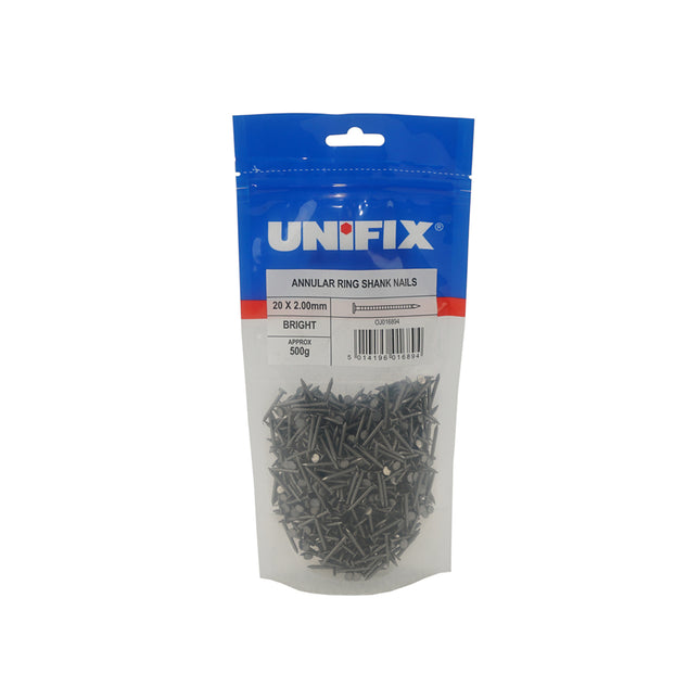Unifix Bright Annular Ring Shank Nails CE - 25 x 2.00mm (1Kg Bag) (Box of 5)
