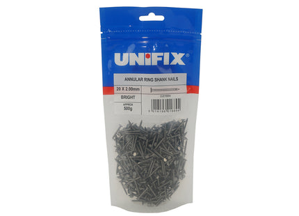 Unifix Bright Annular Ring Shank Nails CE - 20 x 2.00mm (500g Bag) (Box of 5)