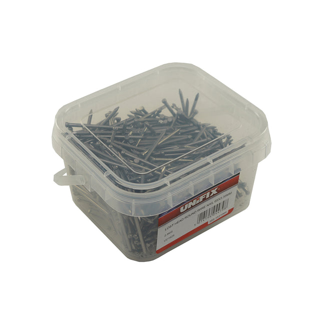 Unifix Bright Lost Head Round Wire Nails 2.5Kg Tubs - 40mm x 2.36 (Box of 4)