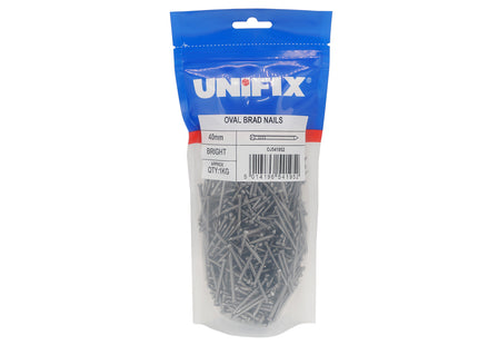 Unifix Bright Oval Brad Nails - 40mm (1Kg Bag) (Box of 5)
