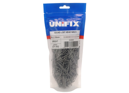 Unifix Bright Round Lost Head Nails - 40 x 2.36mm (1Kg Bag) (Box of 5)
