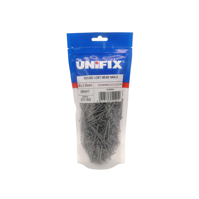 Unifix Bright Round Lost Head Nails - 65 x 3.35mm (500g Bag) (Box of 5)