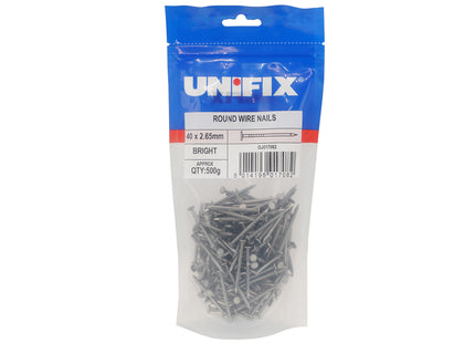 Unifix Bright Round Wire Nails CE - 40 x 2.65mm (500g Bag) (Box of 5)