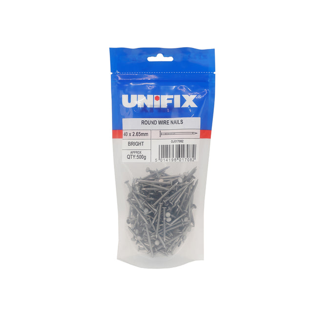 Unifix Bright Round Wire Nails - 65 x 3.35mm (1Kg Bag) (Box of 5)