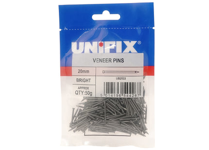 Unifix Bright Veneer Pins - 25mm (50g Bag) (Box of 25)
