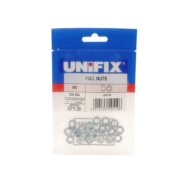 Unifix Class 8 Full Nuts DIN 934 Bright Zinc Plated - M10 x 1.50 (Box of 50)