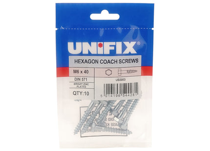 Unifix Coach Screws Hexagon Head DIN 571 Bright Zinc Plated - M8 x 120 (Box of 25)