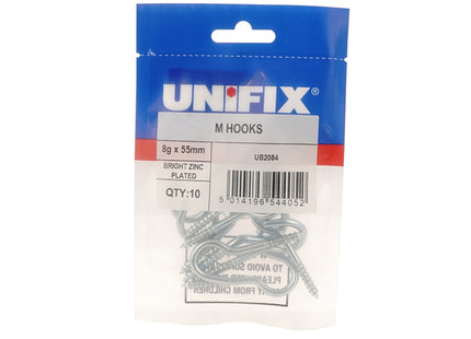 Unifix M Hooks Bright Zinc Plated - 12G x 80mm (Box of 20)