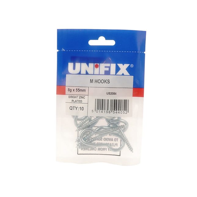 Unifix M Hooks Bright Zinc Plated - 12G x 80mm (Box of 20)