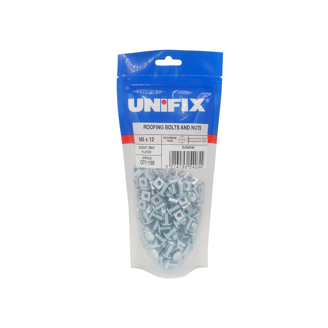 Unifix Mushroom Head Roofing Bolts And Nuts Bright Zinc Plated - M6 x 40 (Box of 550)