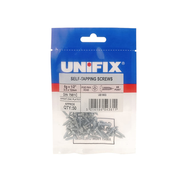 Unifix Self-Tapping Screws Pozi Pan Head AB DIN 7981C Bright Zinc Plated - 8G x 1" (4.0 x 25mm) (Box of 250)