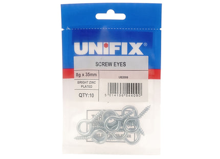Unifix Screw Eyes Bright Zinc Plated - 18G x 75mm (Box of 15)