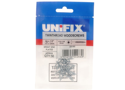 Unifix Twinthread Woodscrews Pozi Countersunk Head Bright Zinc Plated CE - 6G x 2" (3.5 x 50/37Mm) (Box of 125)