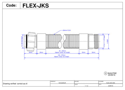 McAlpine FLEX-JKS Flexible Fitting - BSP Coupling Nut x BSP Male Thread