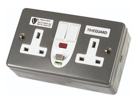 Timeguard Wi Rcd08mpvn Valiance+ Rcd Protected Double Gang Metal Switched Socket  Passive