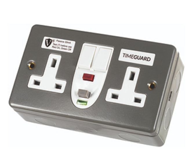 Timeguard Wi Rcd08mpvn Valiance+ Rcd Protected Double Gang Metal Switched Socket  Passive