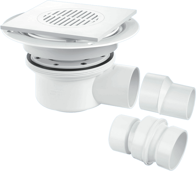 McAlpine TSG52T6WH Two Piece 50mm Water Seal Trapped Gully, Tile/Grating with removable Grid, 2" Horizontal Outlet and 2" x 1½" Socket Reducer