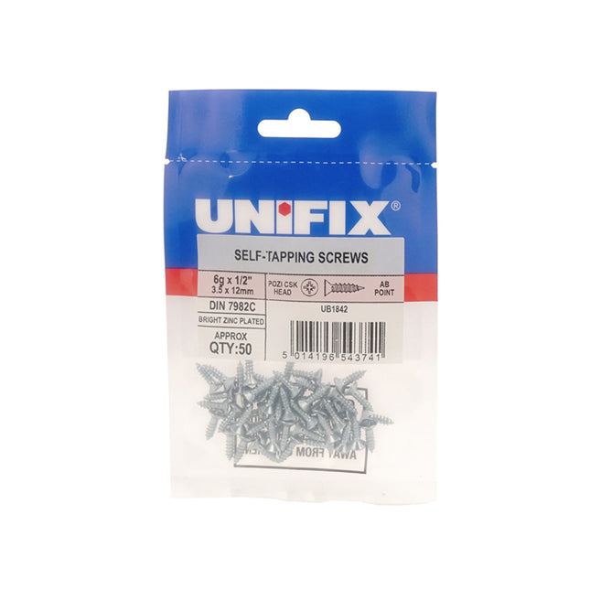 Unifix Self-Tapping Screws Pozi Countersunk Head AB DIN 7982C Bright Zinc Plated - 8G x 1.1/2" (4.0 x 40mm) (Box of 125)