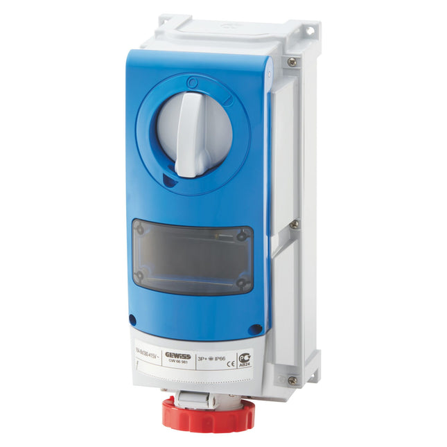 Gewiss Vertical Fixed Interlocked Socket Outlet -For Mounting Modular Devices - For Heavy-Duty Use - 3P+N+E 32A 346-415V-50/60Hz 6H-Ip66