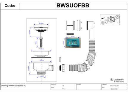 McAlpine 1.5" Universal Basket Strainer Waste and O/flow Brushed Brass