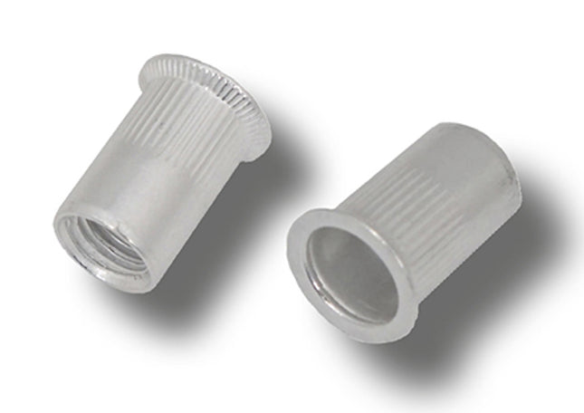 JRP Riveting Products M6 x 15.5 (1.5-4.0) Aluminium Countersunk Head Round Knurled Body Open Rivet Nuts (Box of 500)