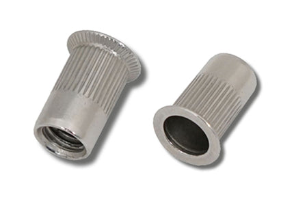 JRP Riveting Products M10 x 21.0 (1.0-3.5) A4 St.Stl Countersunk Head Round Knurled Body Open JRP Rivet Nuts (Box of 150)