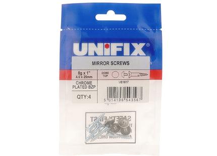 Unifix Mirror Screws Dome Top Chrome Plated Bright Zinc Plated 8G x 1.1/4" (4.0 x 30mm) (Box of 20)
